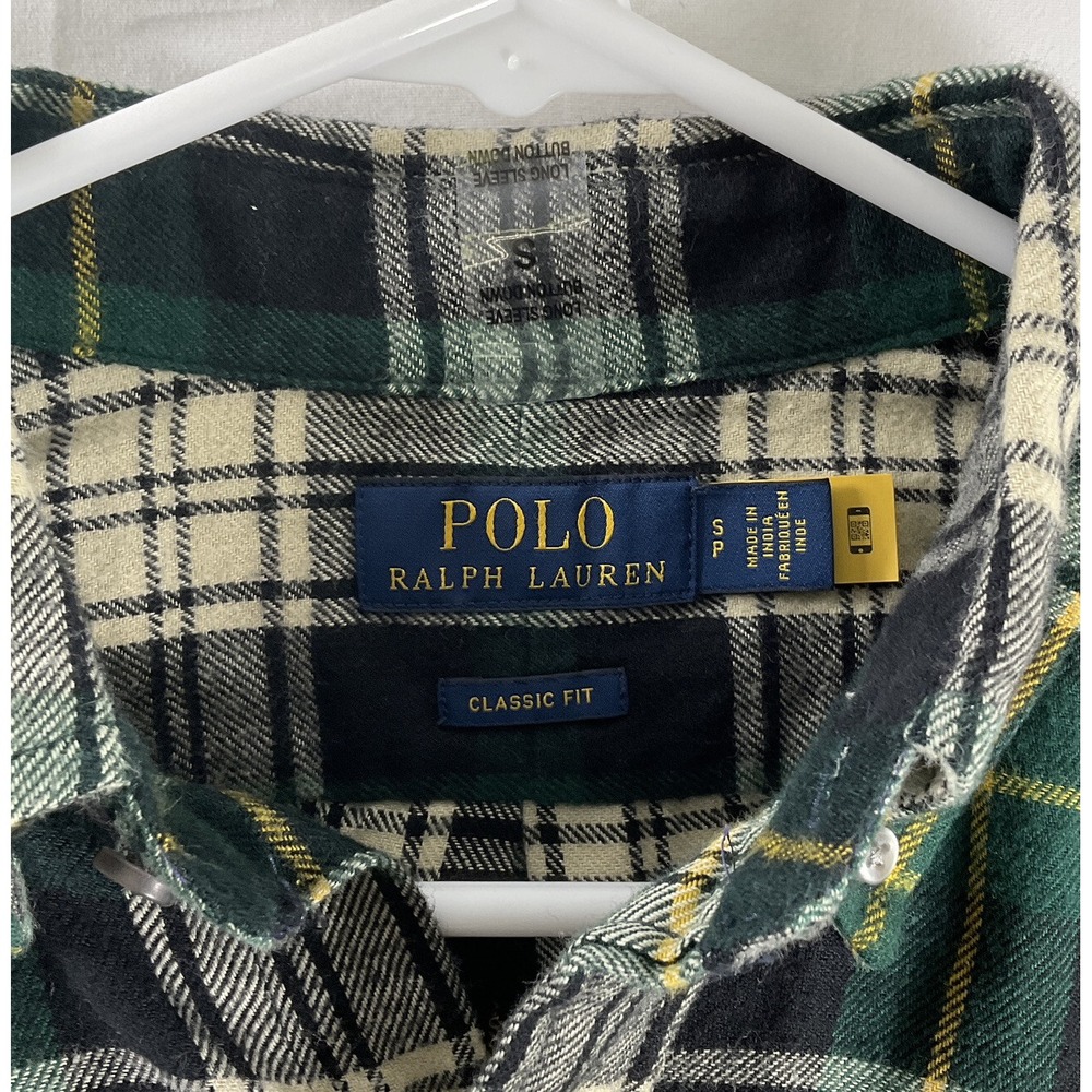 NWT Men's Ralph Lauren Polo Luxury Flannel Casual Button Down Shirt Green Navy S - Picture 3 of 4